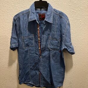 Stylish Denim Blue Button-Down Shirt for Men 100% Linen